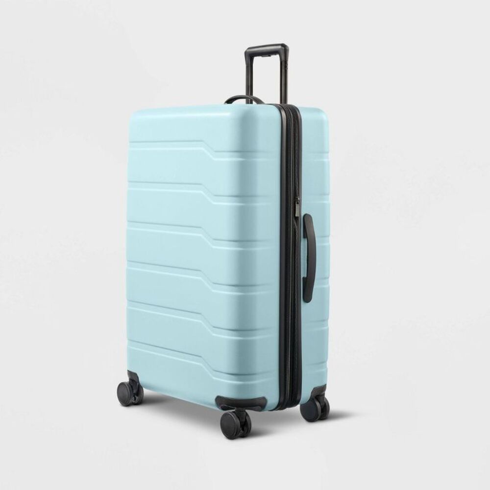 Hardside Large Checked Spinner Wheels Suitcase - Open Story Aqua Blue